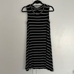 Black and White Striped Casual Knit Flowy Dress
